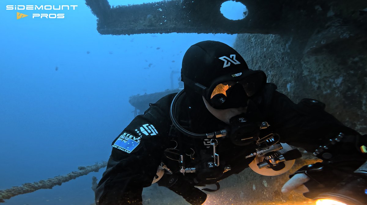 Steve diving the Canterbury wreck in the Bay of Islands